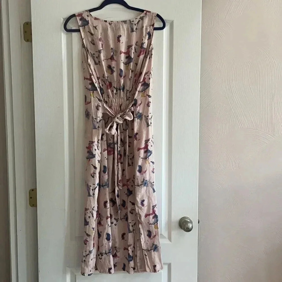 Bellambra Linen Midi Dress Light Pink Smocked waist Tie Back sleeveless Size S - Picture 4 of 11
